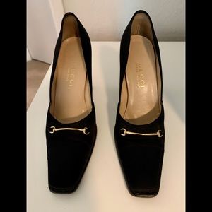 Gucci Black Satin Horsebit Heel